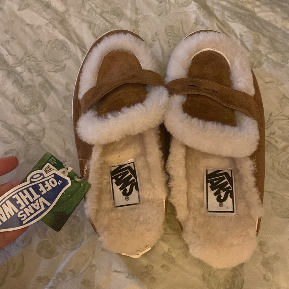 Vans Clog ‎ Shearling Chipmunk Slip On Shoe Men's 8.5 woman's size 7